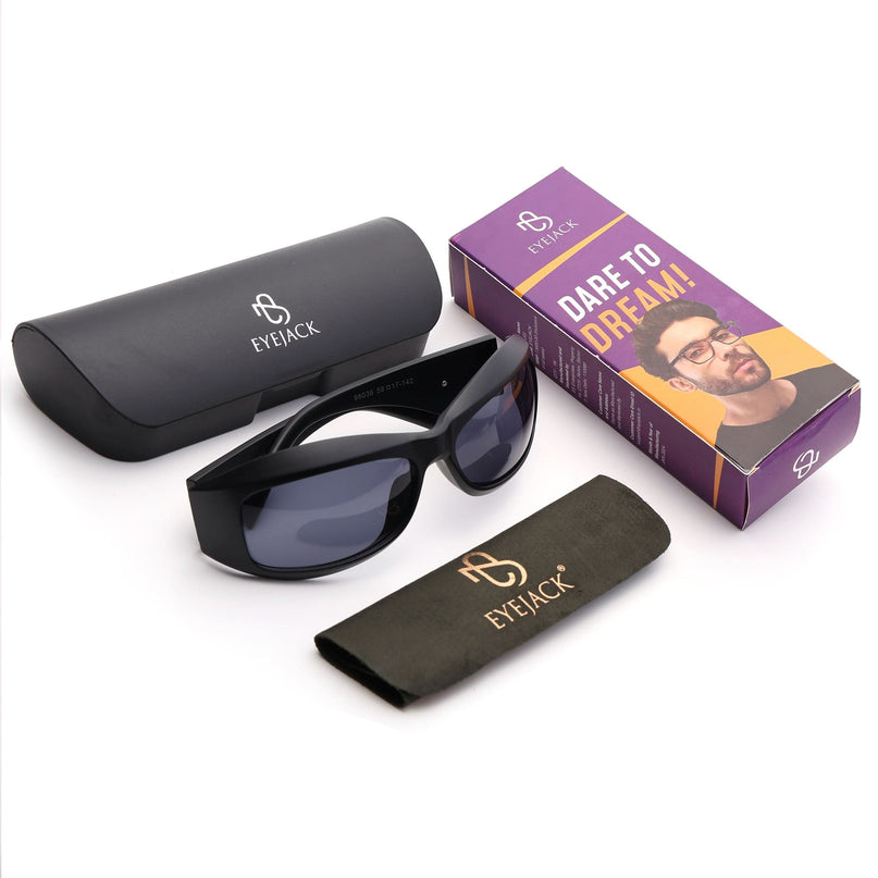 Eyejack Matt Black Wrap Around Sunglasses for Men & Women (98036CL1081)