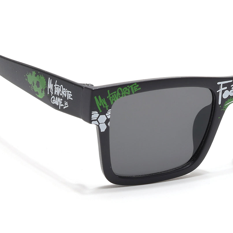 Voyage Ministikers Square Sunglasses for Kids (Football)-6 yrs To 12 yrs (Grey Lens | Black Frame - MG6584)
