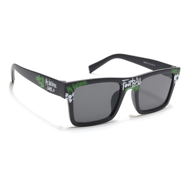 Voyage Ministikers Square Sunglasses for Kids (Football)-6 yrs To 12 yrs (Grey Lens | Black Frame - MG6584)