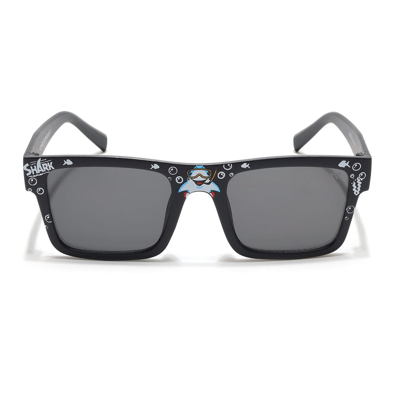 Voyage Sea Safari Square Sunglasses for Kids (Shark)-6 yrs To 12 yrs (Grey Lens | Black Frame - MG6588)