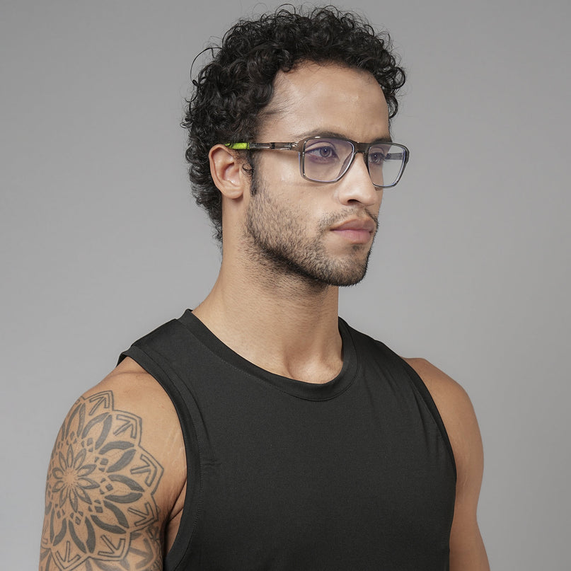 Voyage Active Transparent Grey Square Eyeglasses for Men & Women - MG5742-C10