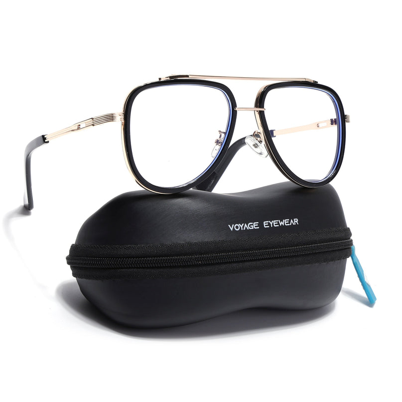 Voyage Black & Golden Wayfarer Eyeglasses for Men & Women - MG5275-C2