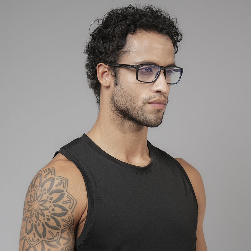 Voyage Active Black Rectangle Eyeglasses for Men & Women - MG5743-C1