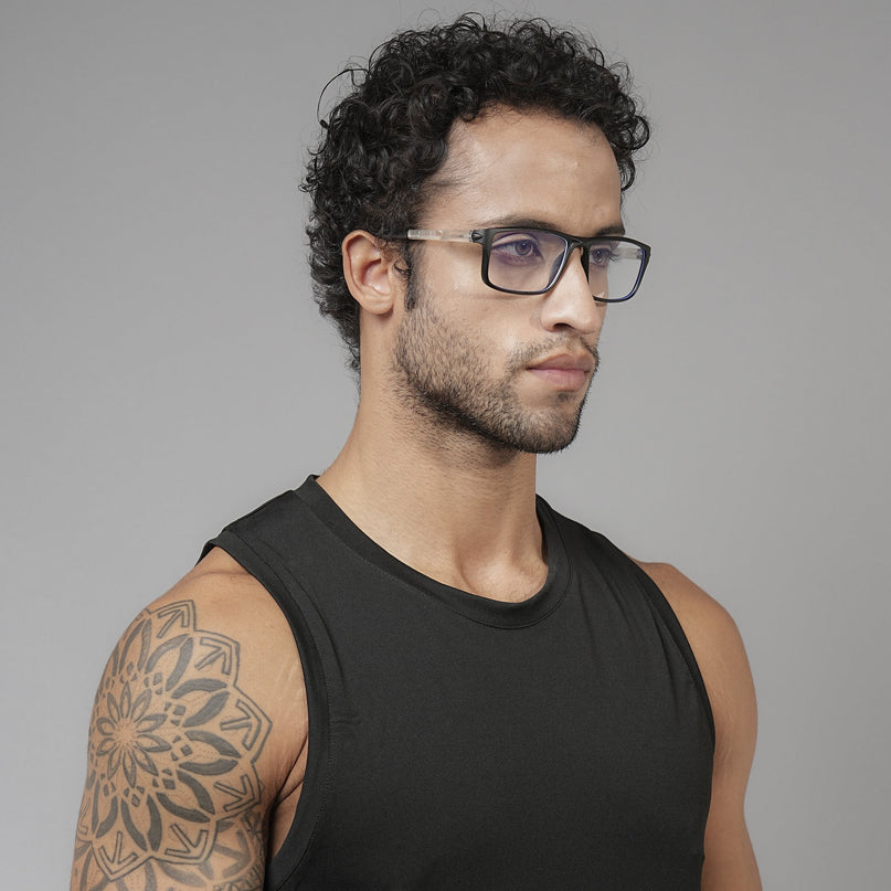 Voyage Active Black Rectangle Eyeglasses for Men & Women - MG5744-C2