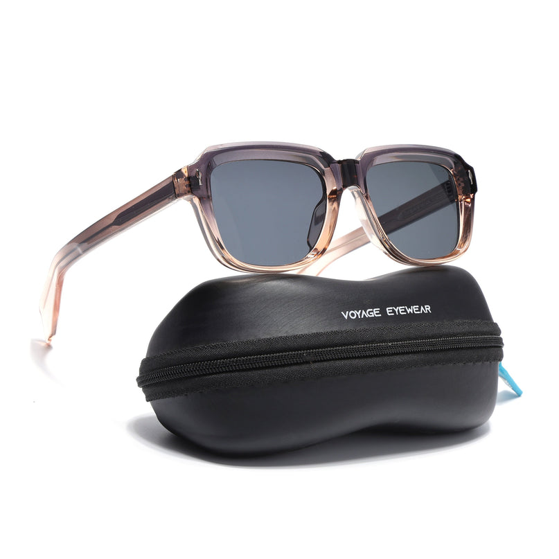Square Sunglasses for Men & Women (Grey Lens | Purple & Brown Frame - SLMG7243)