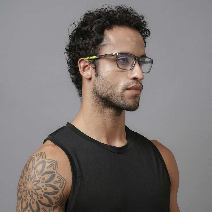 Voyage Active Transparent Grey Rectangle Eyeglasses for Men & Women - MG5771-C9