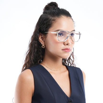 Voyage Goat Silver Wayfarer Eyeglasses for Men & Women - MG5163-C1