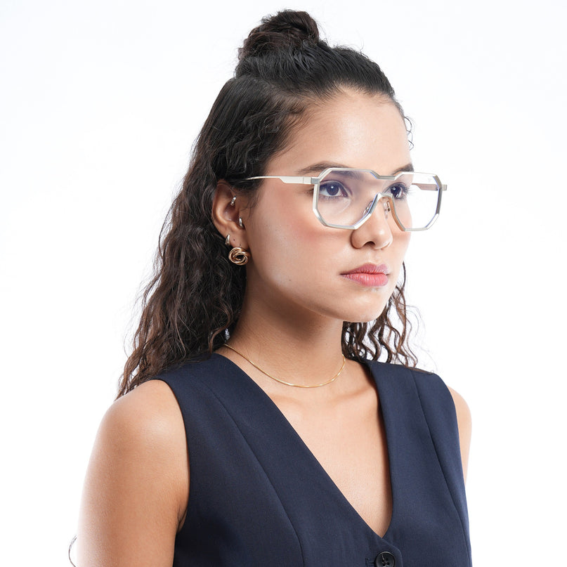 Voyage Goat Silver Wayfarer Eyeglasses for Men & Women - MG5163-C1