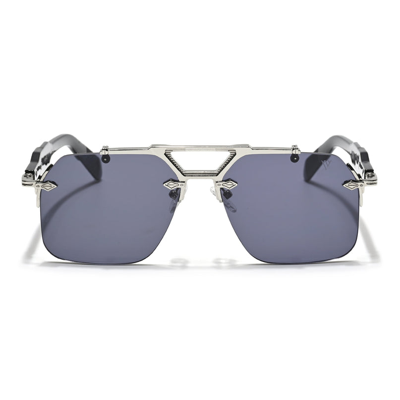 Hawk | Black Wayfarer Sunglasses | Silver Frame - MG5878