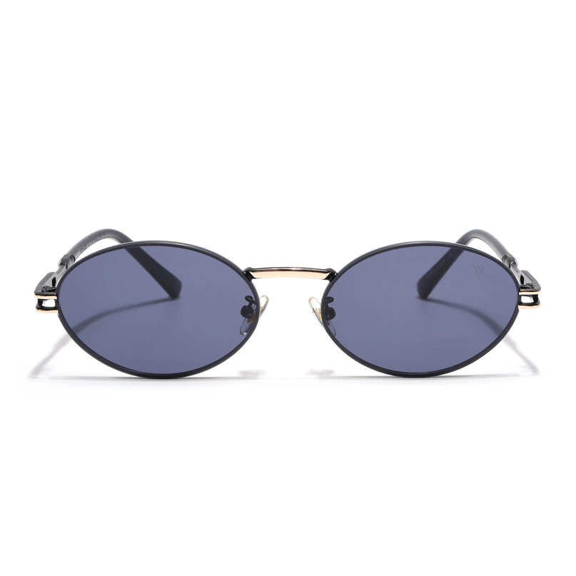 Oval Sunglasses for Men & Women (Grey Lens | Black & Golden Frame - MG6887)