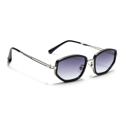 Vynna | Black & Silver Hexagonal Sunglasses | Grey & Clear Lens - MG7597