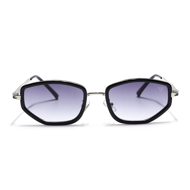 Vynna | Black & Silver Hexagonal Sunglasses | Grey & Clear Lens - MG7597
