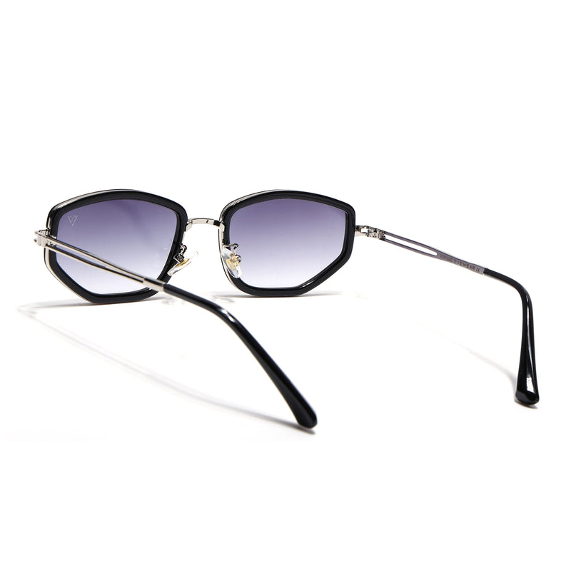 Vynna | Black & Silver Hexagonal Sunglasses | Grey & Clear Lens - MG7597
