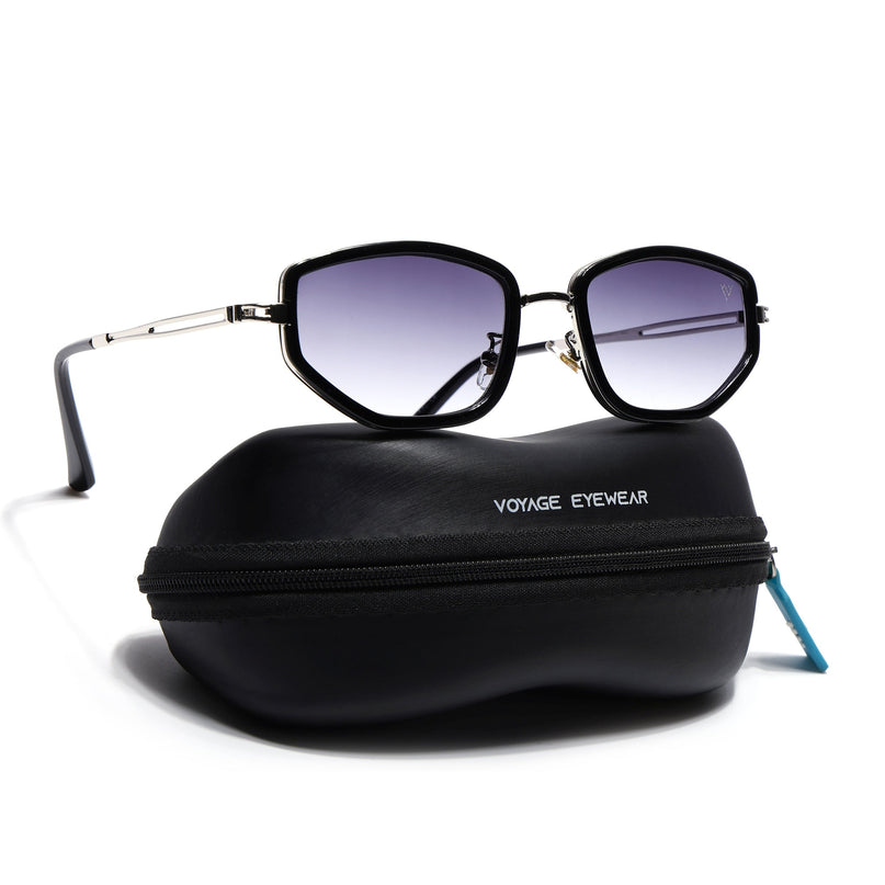 Vynna | Black & Silver Hexagonal Sunglasses | Grey & Clear Lens - MG7597