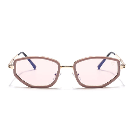 Vynna | Pink & Golden Hexagonal Sunglasses | Pink Lens - MG7599