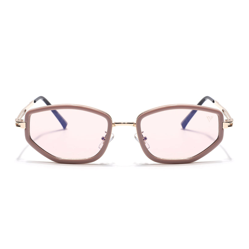 Vynna | Pink & Golden Hexagonal Sunglasses | Pink Lens - MG7599