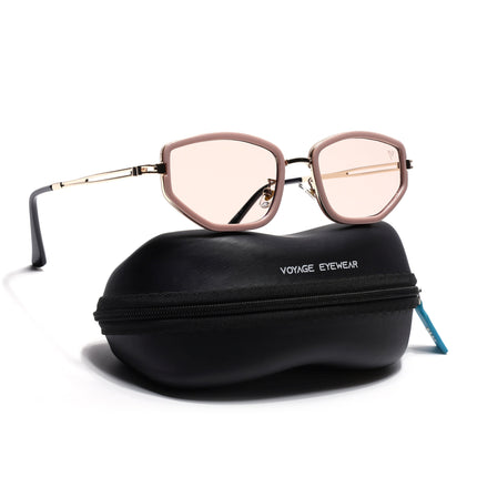Vynna | Pink & Golden Hexagonal Sunglasses | Pink Lens - MG7599