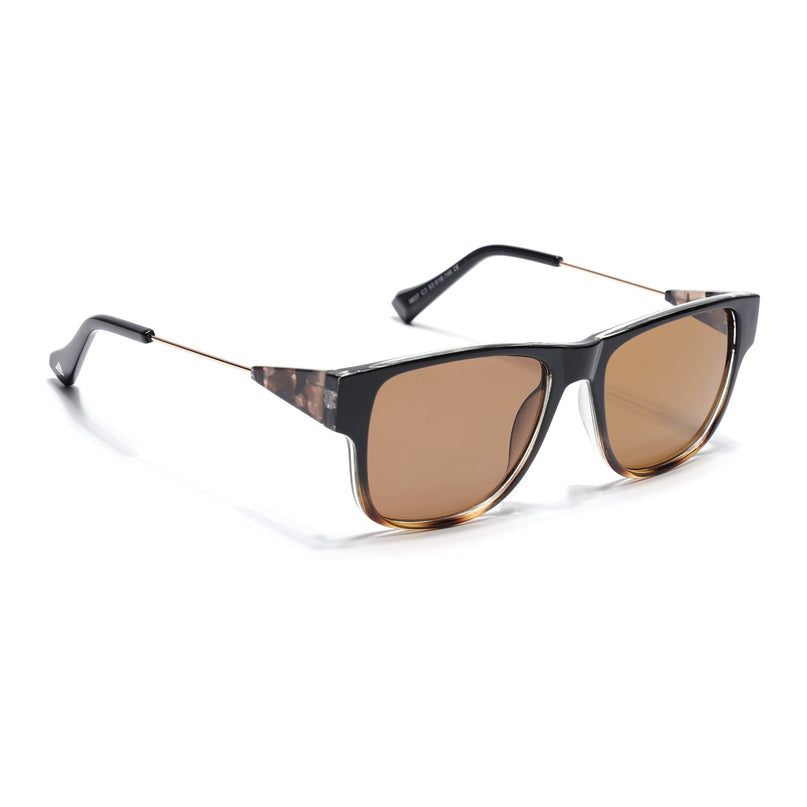 Square Sunglasses for Men & Women (Brown Lens | Black & Demi Brown Frame - SLMG7236)