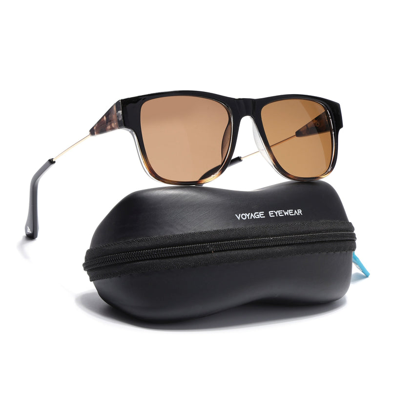 Square Sunglasses for Men & Women (Brown Lens | Black & Demi Brown Frame - SLMG7236)