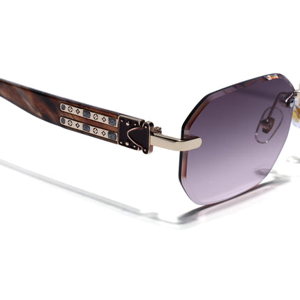 Rimless Sunglasses for Men & Women (Brown &  Pink Lens | Golden Frame - MG7800)