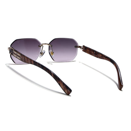 Rimless Sunglasses for Men & Women (Brown &  Pink Lens | Golden Frame - MG7800)