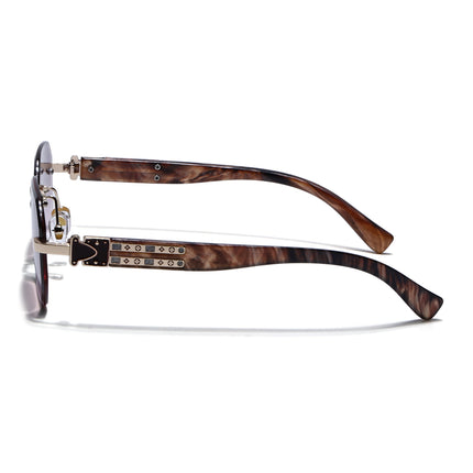 Rimless Sunglasses for Men & Women (Brown &  Pink Lens | Golden Frame - MG7800)