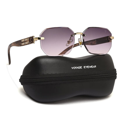 Rimless Sunglasses for Men & Women (Brown &  Pink Lens | Golden Frame - MG7800)