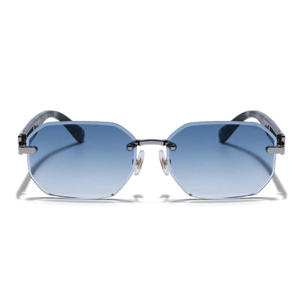 Rimless Sunglasses for Men & Women (Blue & Clear Lens | Silver Frame - MG7802)