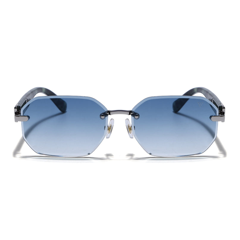 Rimless Sunglasses for Men & Women (Blue & Clear Lens | Silver Frame - MG7802)