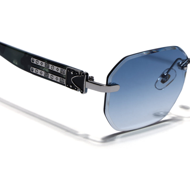 Rimless Sunglasses for Men & Women (Blue & Clear Lens | Silver Frame - MG7802)