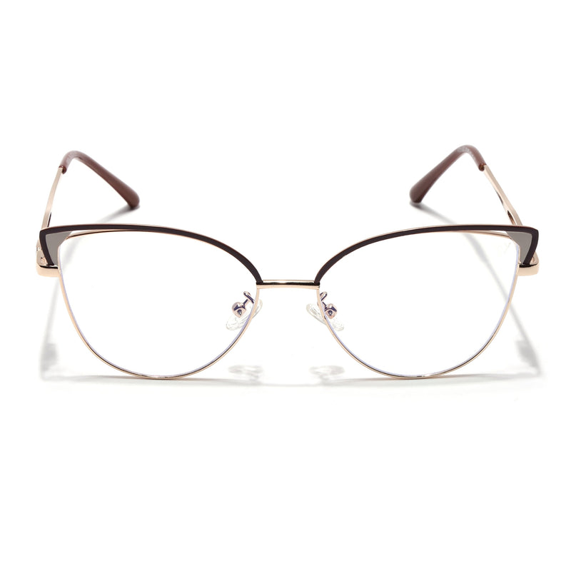 Voyage Glam Brown & Golden Cateye Eyeglasses for Women - MG4420-C2