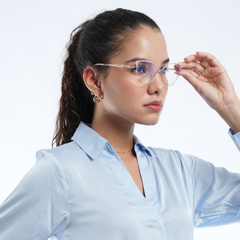 Voyage Glam Pink & Golden Cateye Eyeglasses for Women - MG4421-C3