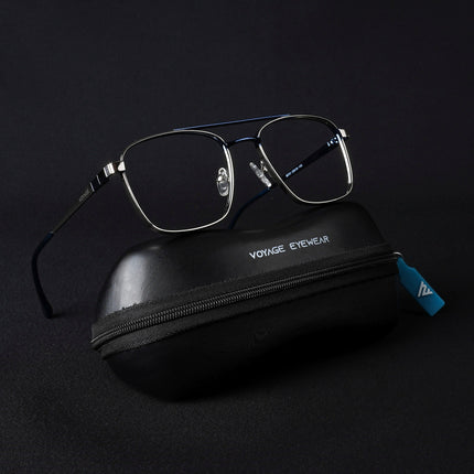 Voyage Silverline Silver & Blue Wayfarer Eyeglasses for Men & Women - MG5447-C1