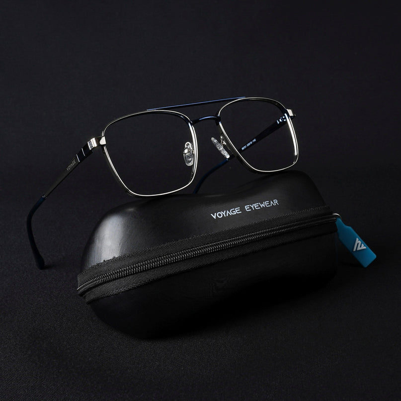 Voyage Silverline Silver & Blue Wayfarer Eyeglasses for Men & Women - MG5447-C1