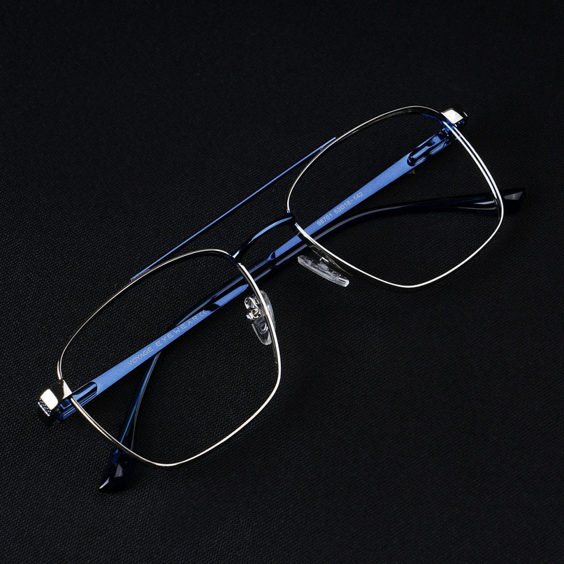 Voyage Silverline Silver & Blue Wayfarer Eyeglasses for Men & Women - MG5447-C1