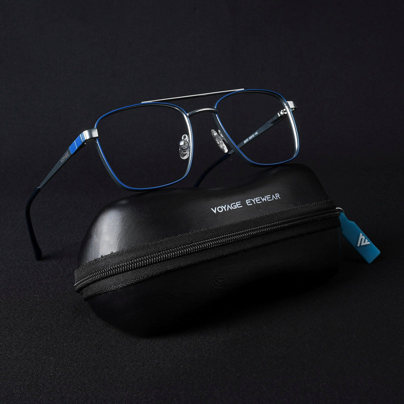 Voyage Silverline Blue & Matt Silver Wayfarer Eyeglasses for Men & Women - MG5448-C2