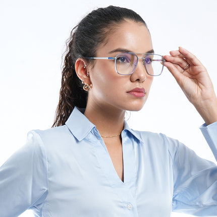 Voyage Silverline Blue & Matt Silver Wayfarer Eyeglasses for Men & Women - MG5448-C2