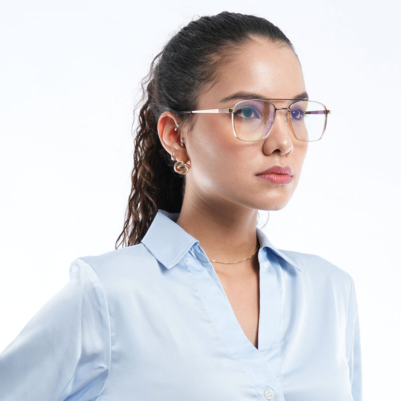 Voyage Silverline Golden Wayfarer Eyeglasses for Men & Women - MG5449-C3