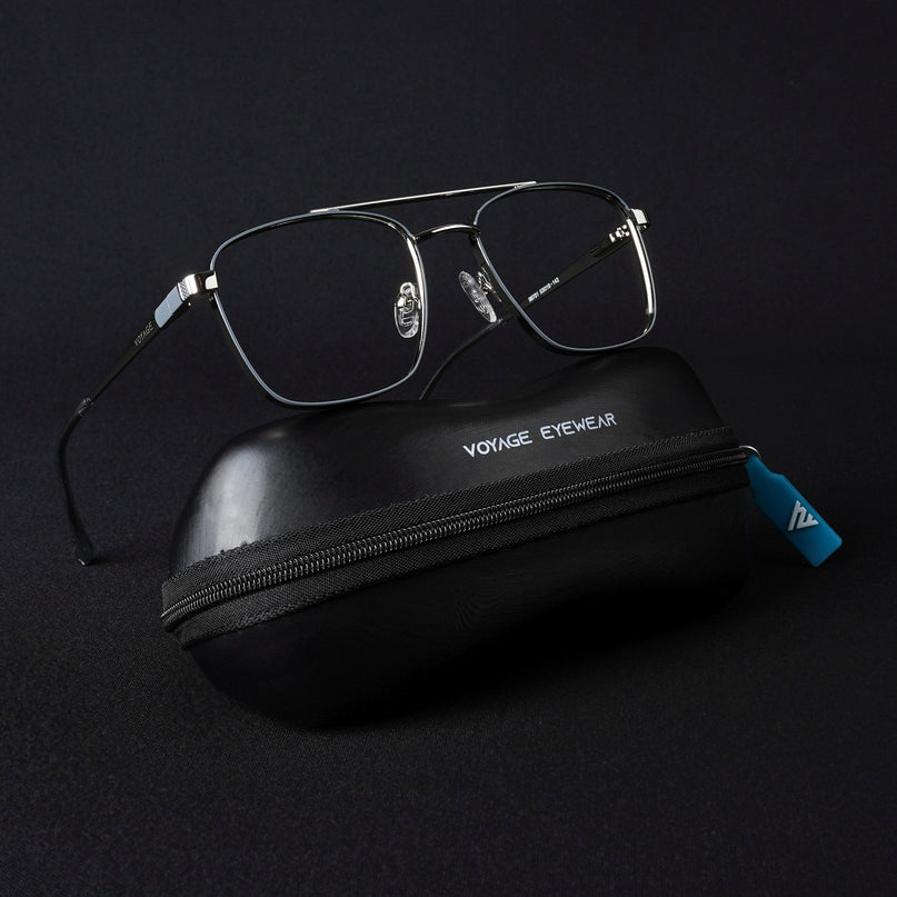 Voyage Silverline Silver & Grey Wayfarer Eyeglasses for Men & Women - MG5450-C4