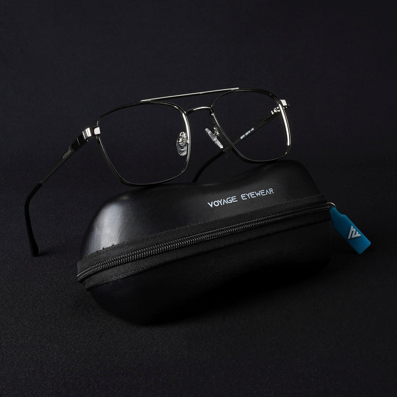 Voyage Silverline Silver & Black Wayfarer Eyeglasses for Men & Women - MG5452-C6