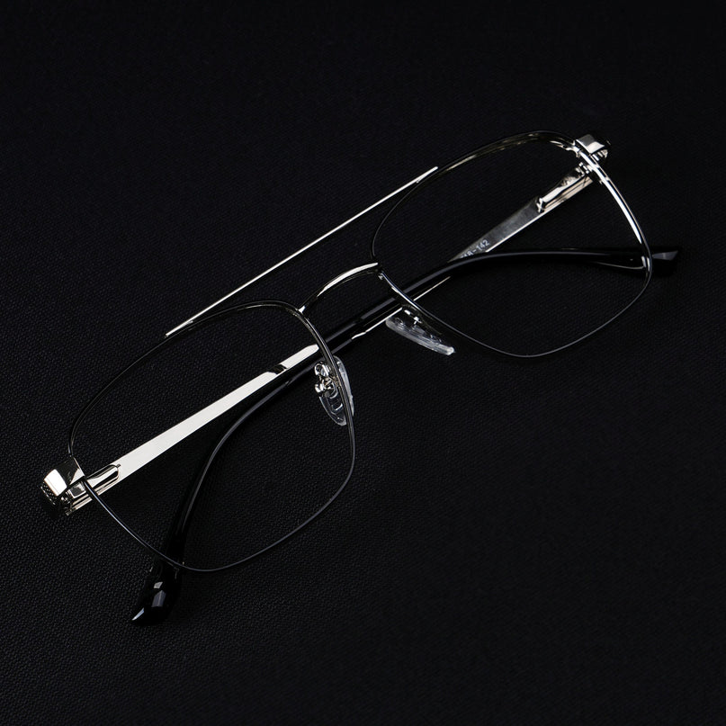 Voyage Silverline Silver & Black Wayfarer Eyeglasses for Men & Women - MG5452-C6