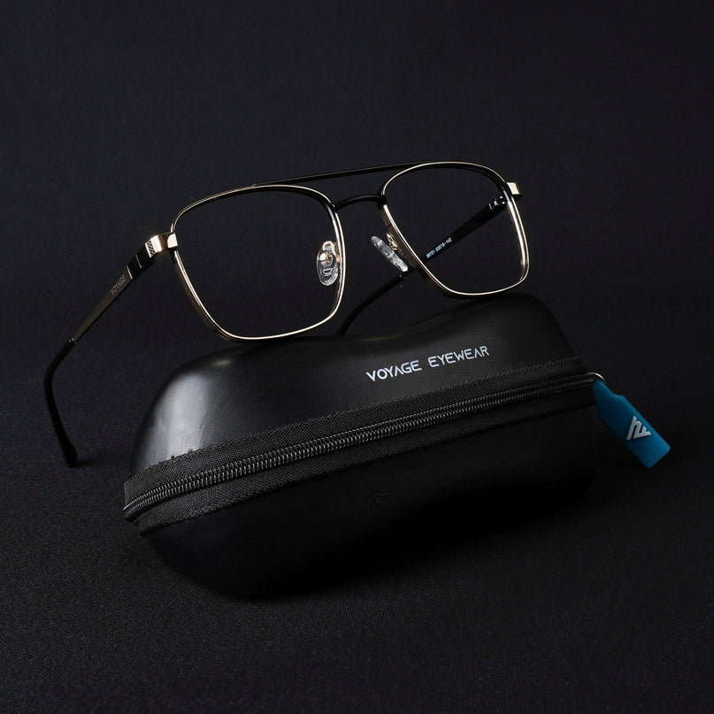 Voyage Silverline Golden & Black Wayfarer Eyeglasses for Men & Women - MG5453-C7