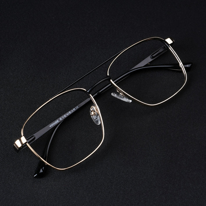 Voyage Silverline Golden & Black Wayfarer Eyeglasses for Men & Women - MG5453-C7