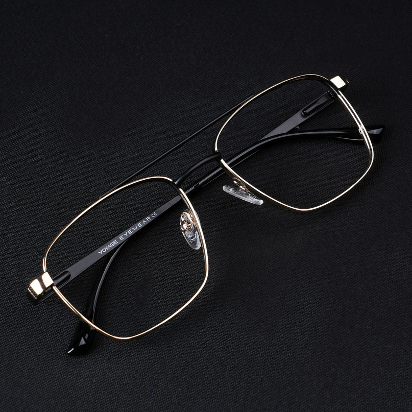 Voyage Silverline Golden & Black Wayfarer Eyeglasses for Men & Women - MG5453-C7