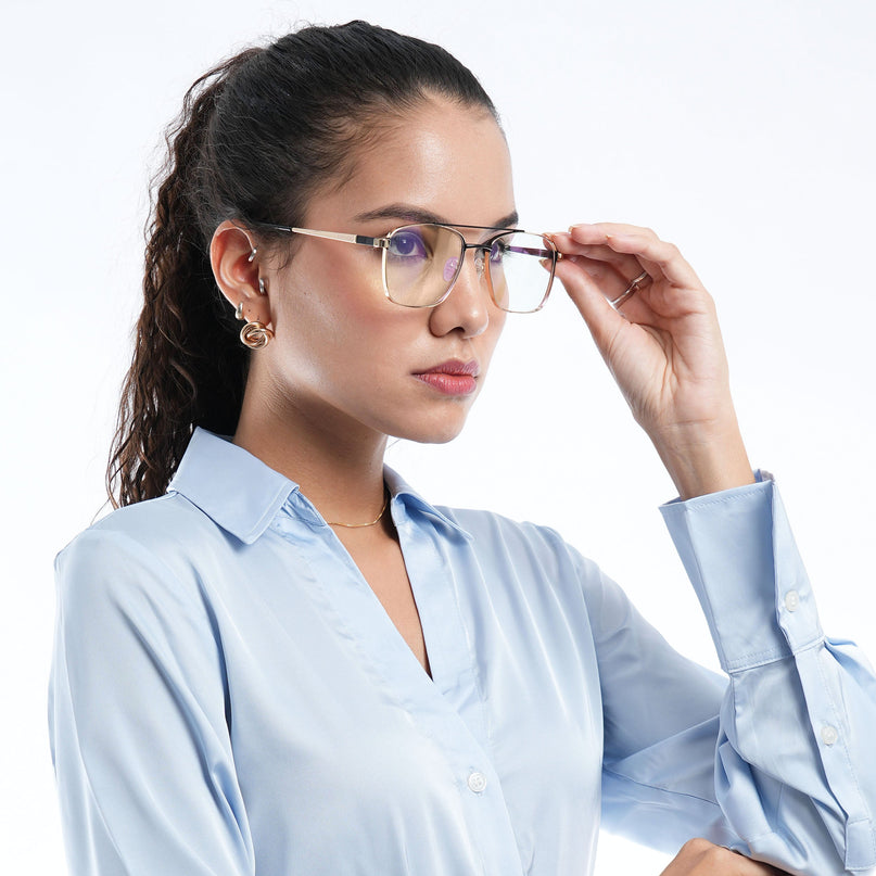 Voyage Silverline Golden & Black Wayfarer Eyeglasses for Men & Women - MG5453-C7