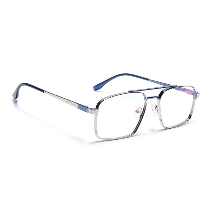 Voyage Silverline Silver & Blue Wayfarer Eyeglasses for Men & Women - MG5454-C1