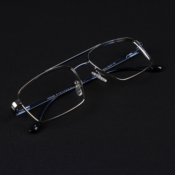 Voyage Silverline Silver & Blue Wayfarer Eyeglasses for Men & Women - MG5454-C1