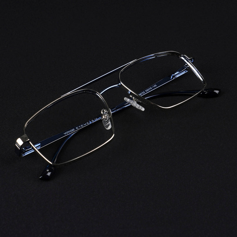 Voyage Silverline Silver & Blue Wayfarer Eyeglasses for Men & Women - MG5454-C1