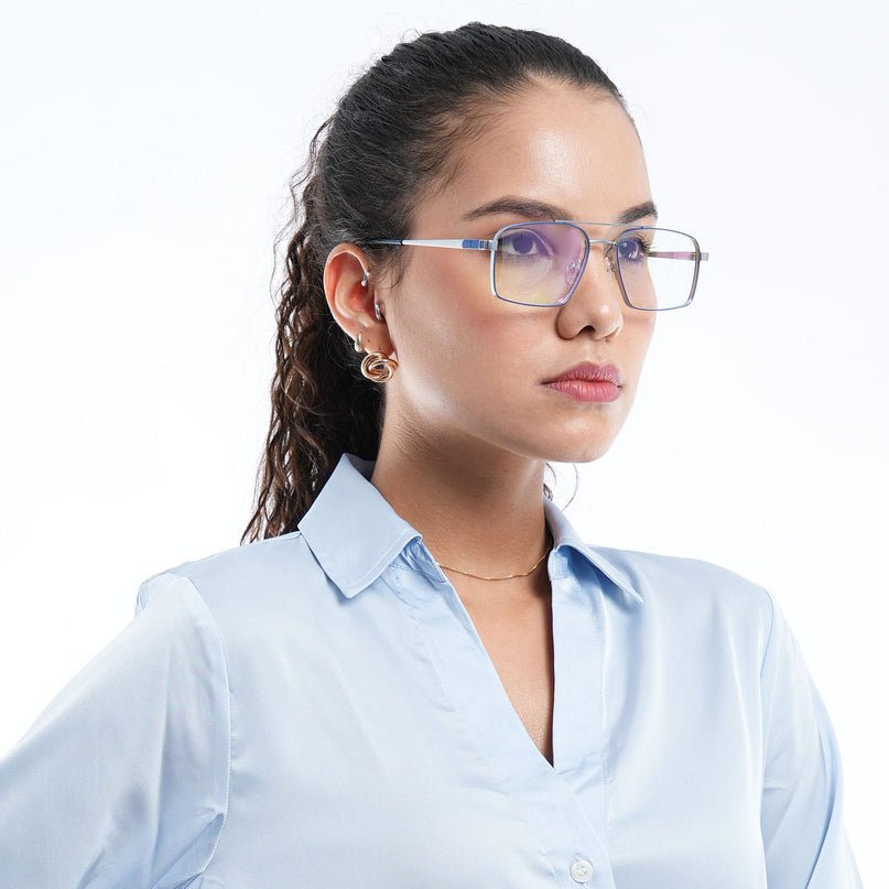 Voyage Silverline Blue & Matt Silver Wayfarer Eyeglasses for Men & Women - MG5455-C2
