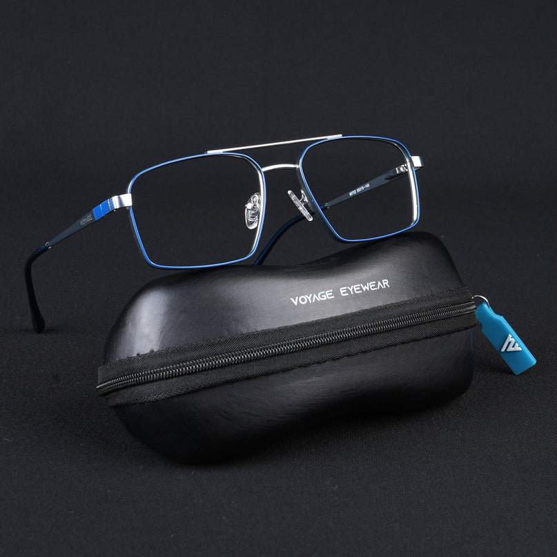 Voyage Silverline Blue & Matt Silver Wayfarer Eyeglasses for Men & Women - MG5455-C2